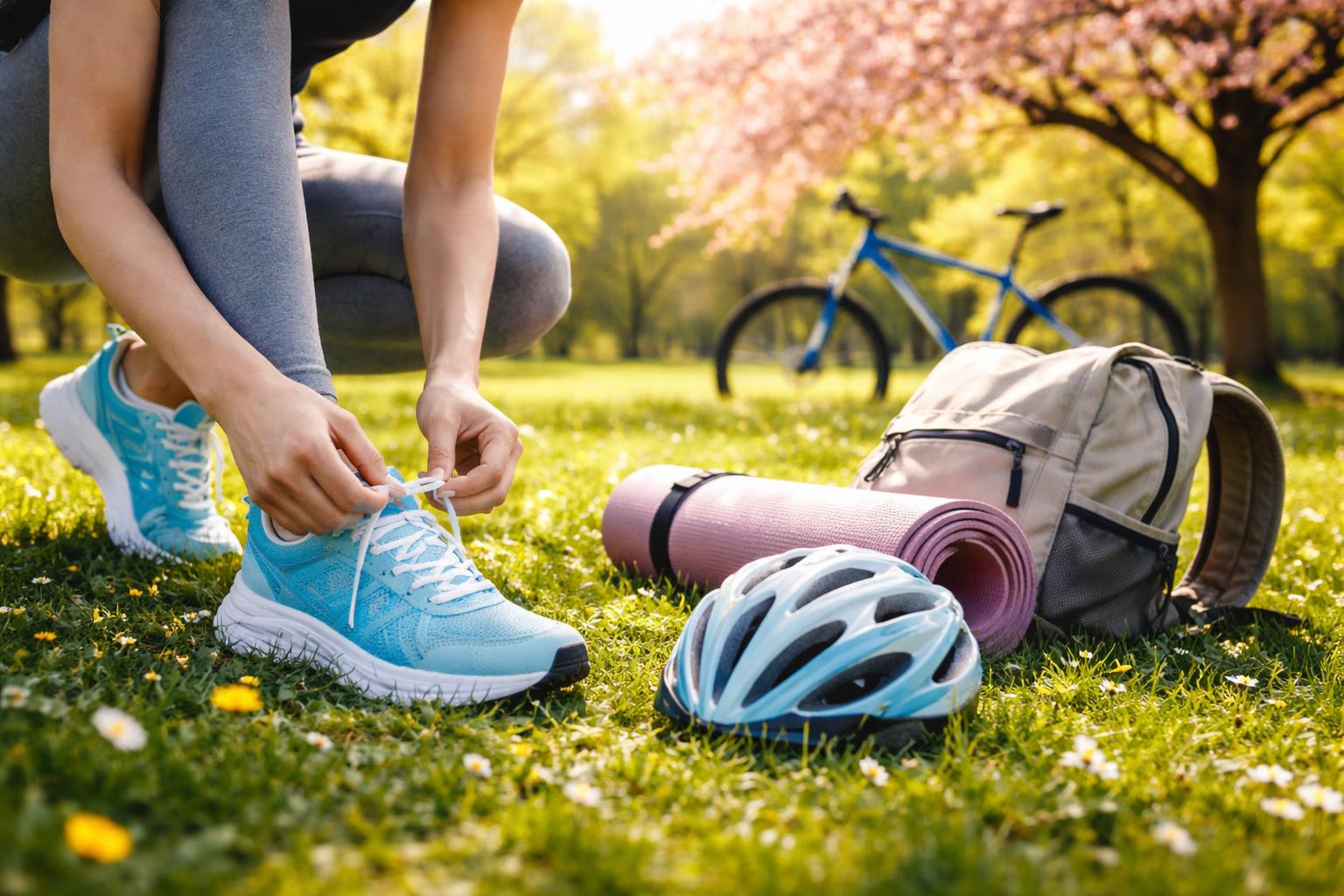 Jarné slnko, človek rozcvičuje kĺby na čerstvom vzduchu pri športovaní