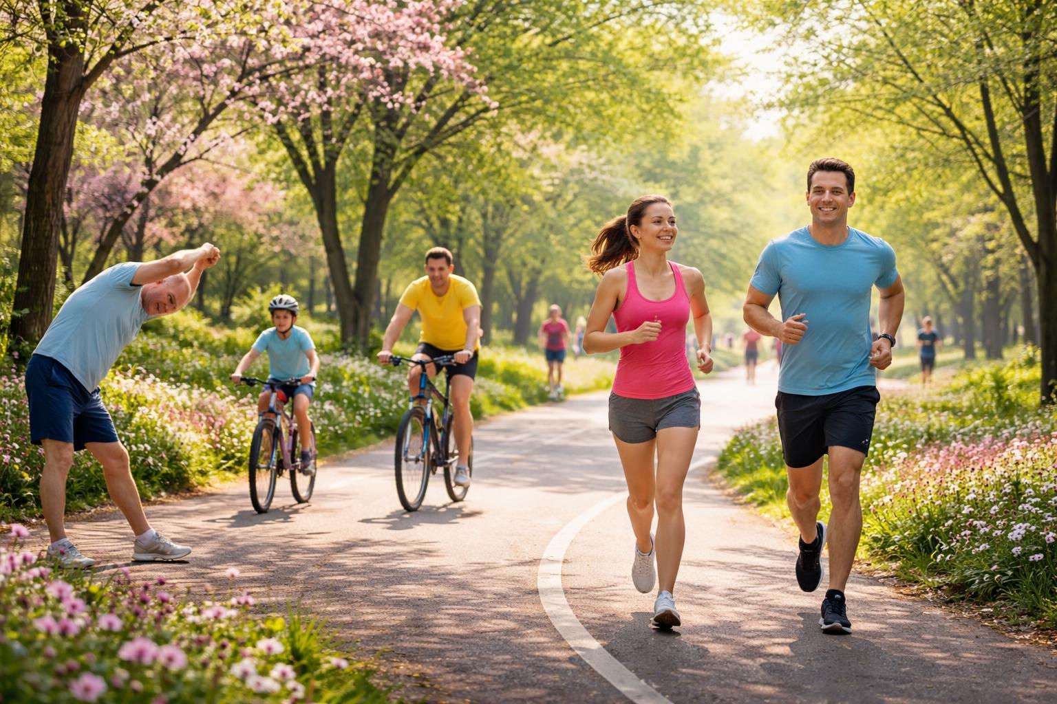 Osoba beží v jarnej prírode na čerstvom vzduchu so športovou výbavou