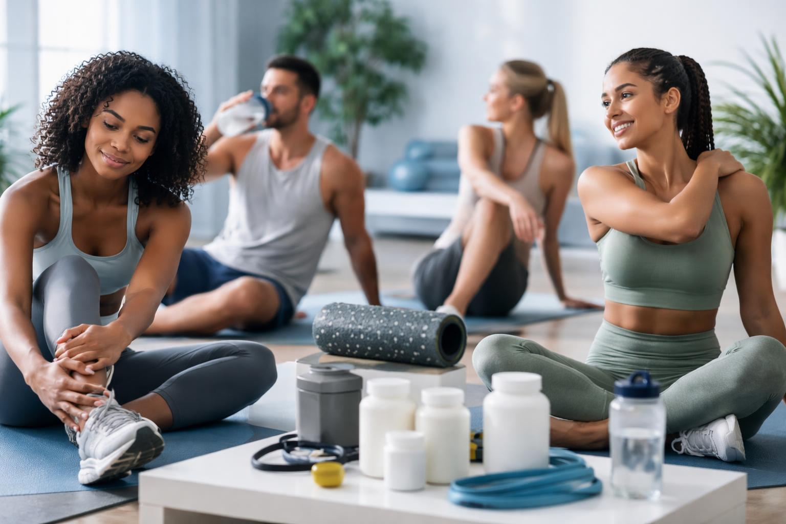 Atlet s modernými športovými doplnkami pri intenzívnom tréningu a regenerácii