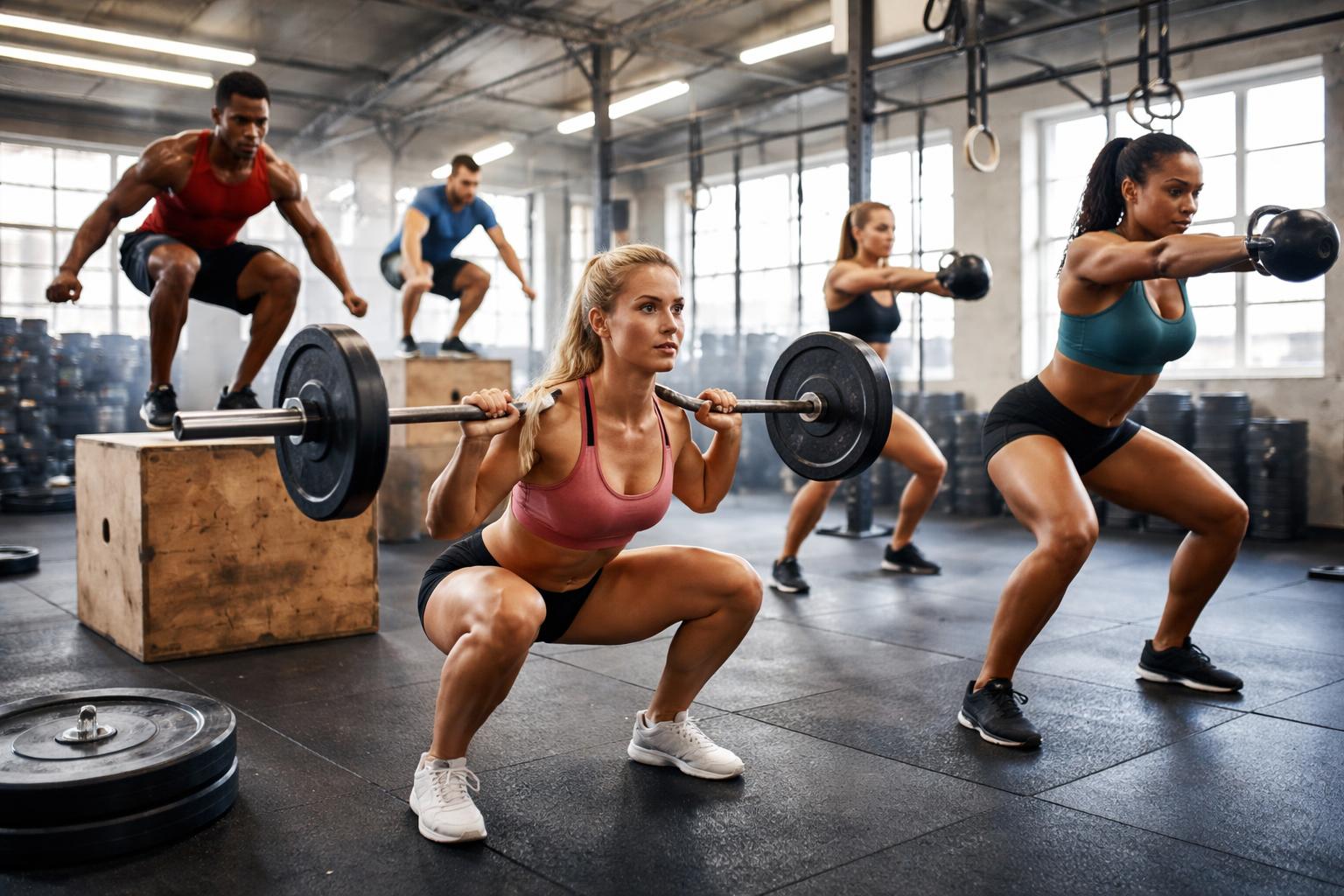 Žena vykonáva CrossFit cvičenie zamerané na spevnenie stehien a nôh
